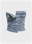 Street Blue Denim Button Top Women Top