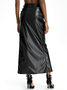【Final Sale】Street Black Lace up Side slit PU Bottom Skirt