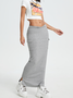 Street Gray Wrinkled Side Slit Bottom Skirt