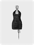 Y2k Deep Gray Cut out Wrinkled Dress Mini Dress