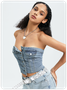 Street Blue Denim Button Top Women Top