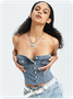 Street Blue Denim Button Top Women Top