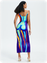 Y2k Multicolor Thermal body print Asymmetrical design Dress Midi Dress