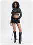 Cotton Metal Detail Zip Up Plain Short Skirt