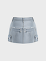 【Final Sale】Raw Edge Pockets Plain Short Denim Skirt