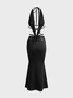 【Final Sale】Lace Up Belt Halter Plain Sleeveless Maxi Dress