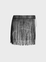 【Final Sale】Rhinestone Tassel Details Plain Short Skirt