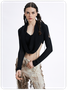 Edgy Black Hooded Cut Out Top Sweater
