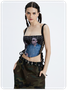 Street Black Figure print Lace up Top Tank Top & Cami