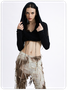 Edgy Black Hooded Cut Out Top Sweater