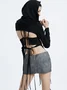 Edgy Black Hooded Double Layer Backless Top Women Top