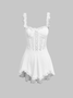 【Final Sale】Lace Backless Spaghetti Plain Short Dress