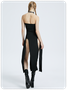 Street Black Side Slit Hotfix Rhinestone Top Women Tops