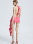 【Final Sale】Asymmetrical Cut Out Ruffles Halter Plain Sleeveless Short Dress