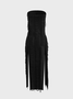【Final Sale】Slit Texture Fabric Strapless Plain Sleeveless Maxi Dress