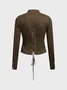 【Final Sale】Twill Stand Collar Button Plain Long Sleeve Jacket