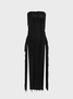 【Final Sale】Slit Texture Fabric Strapless Plain Sleeveless Maxi Dress