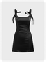 Tie Bow Spaghetti Plain Short Dress