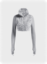 Fuzzy Patchwork Sherpa Stand Collar Long Sleeve Crop Top