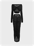 Texture Fabric Plain Top With Skirt Two-Piece Set