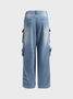 【Final Sale】Denim Pockets Plain Cargo Pants Jeans