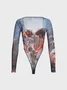 【Final Sale】Sweetheart Neckline Pop Art Print Long Sleeve Bodysuit