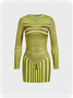 Crew Neck Human Body Stripe Long Sleeve Short Dress