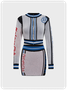 Knitted Striped Zipper Coat With Skirt Two-Piece Set