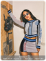 Knitted Striped Zipper Coat With Skirt Two-Piece Set