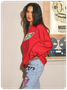 Crew Neck Text Letters Long Sleeve Sweater