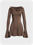 Ruffles Plain Long Sleeve Short Dress