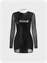 Mesh Stand Collar Cross Long Sleeve Short Dress