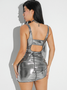 Metallic Cut Out Plain Top With Skirt Two-Piece Set