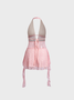 Lace Backless Halter Plain Sleeveless Short Dress