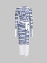 Mesh Striped Long Sleeve Top With Skirt Two-Piece Set