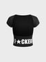 Backless Crew Neck Text Letters Short Sleeve T-Shirt