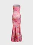 Lace Up Sleated Strapless Floral Maxi Tube Dress