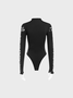 Cut Out Stand Collar Plain Long Sleeve Bodysuit