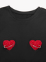 Metal Crew Neck Heart Short Sleeve T-Shirt