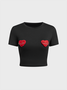 Metal Crew Neck Heart Short Sleeve T-Shirt