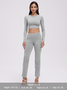 Crew Neck Long Sleeve Plain Top With Pants Two-Piece Set