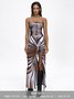 Body Print Strapless Striped Sleeveless Maxi Dress