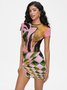 Side Slit Mesh Leaf Top With Skirt Two-Piece Set