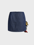 Denim asymmetrical design Plaid Short Skirt