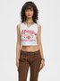 letter Crew Neck Text Letters Tank Top