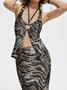 Cut Out Mesh Animal Print Top With Skirt Two-Piece Set