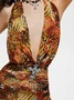 Asymmetrical Design Backless Halter Animal Print Sleeveless Short Dress