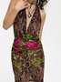 Side Slit Backless Halter Floral Sleeveless Maxi Dress
