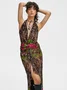 Side Slit Backless Halter Floral Sleeveless Maxi Dress