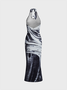 Body Print Halter Plain Sleeveless Maxi Dress